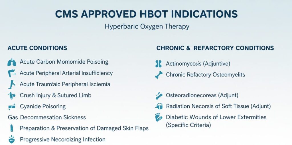 HBOT indications approved by the Centers for Medicare & Medicaid Services (CMS)