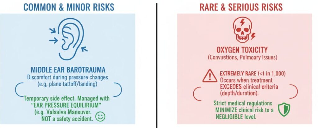 The probability of serious complications from hyperbaric oxygen therapy is very low.