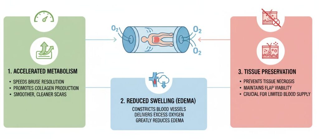 Three key effects of hyperbaric oxygen therapy on patients: