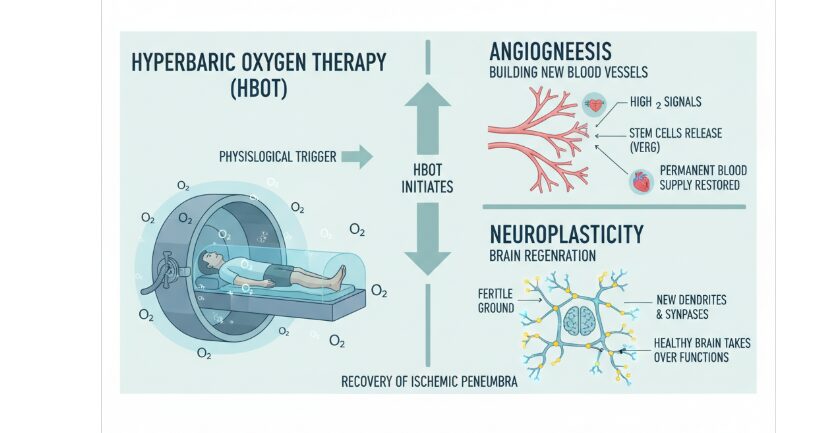 The principle behind how hyperbaric oxygen therapy helps in stroke recovery.