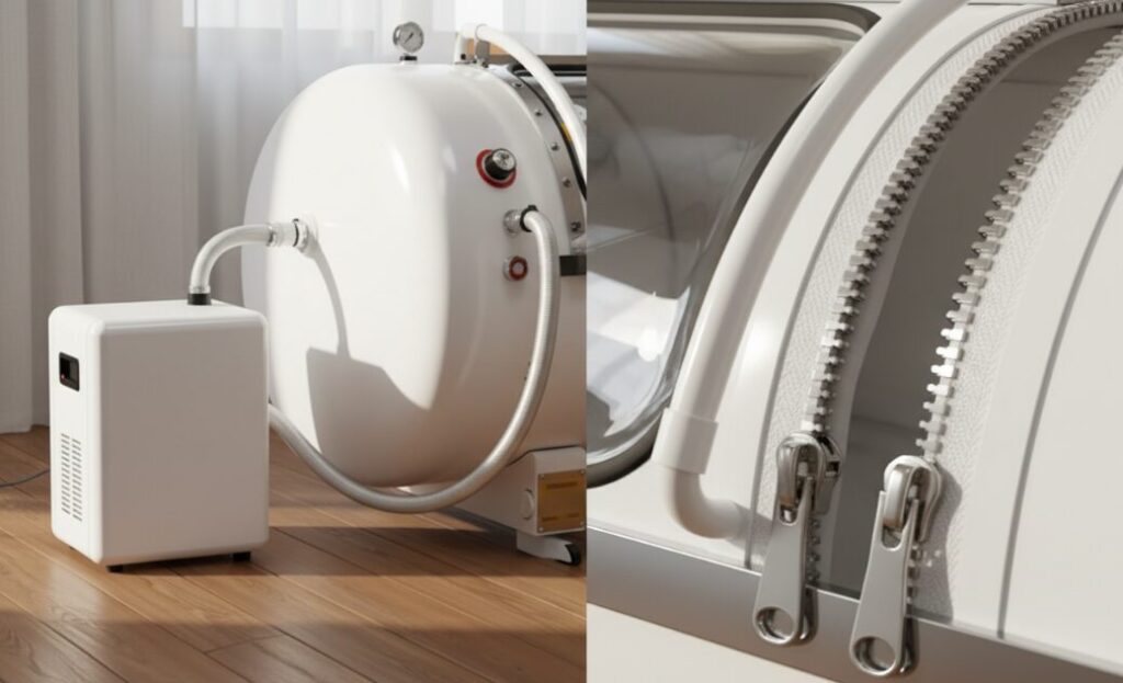 Diagrama esquemático del generador de oxígeno y del sistema de doble cremallera