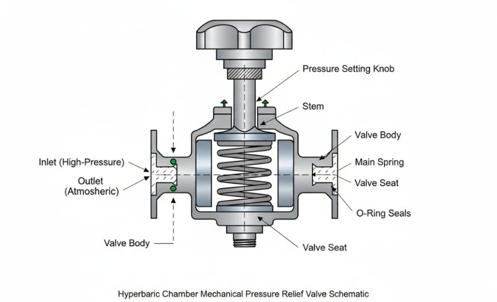 Mechanical pressure relief valve of hyperbaric oxygen chamber