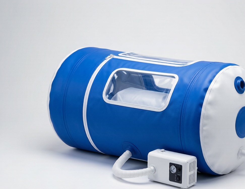 Portable soft hyperbaric oxygen chamber with air compressor
