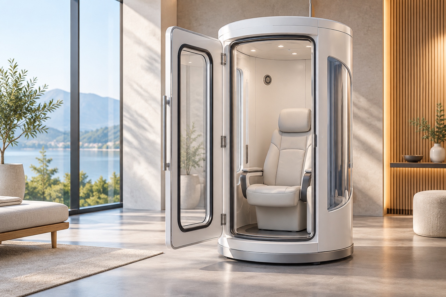 Concept image of an upright seated hyperbaric oxygen chamber