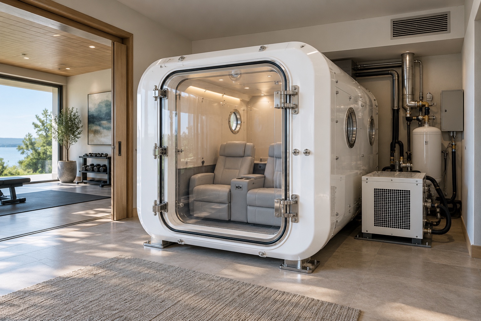Concept image of a home multiplace hyperbaric chamber installation